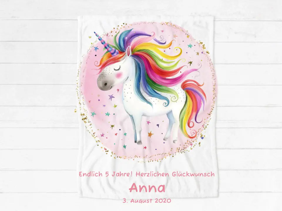 Einschulungsgeschenk, Geburtstagsgeschenk, Weihnachtsgeschenk | Kuschelige Kinderdecke für Mädchen mit Einhorn | Kinderzimmerdeko