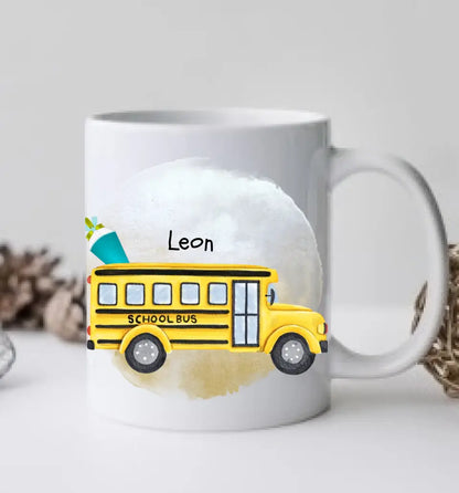 Schulkind 2024 | Kindertasse Geschenk zur Einschulung Tasse Schulbus personalisiert | Einschulungsgeschenk