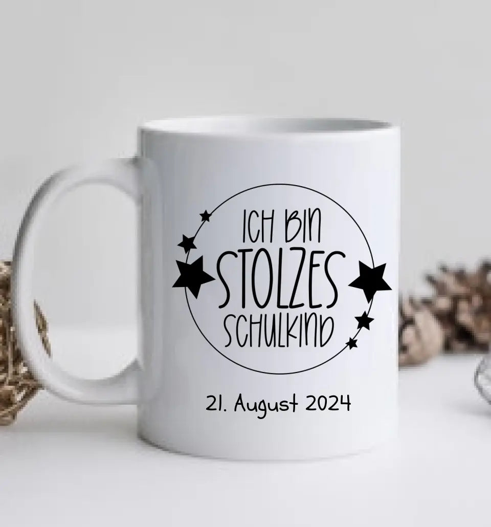 Schulkind 2024 | Kindertasse Geschenk zur Einschulung Tasse Schulbus personalisiert | Einschulungsgeschenk