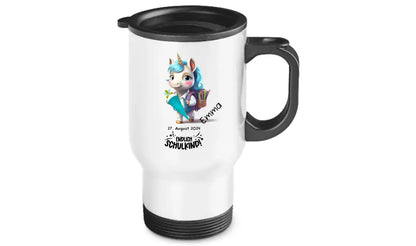 Personalisierter Becher aus Edelstahl mit Einhorn, Namen und Text | Kinderbecher Geschenk Einschulung & Geburtstag | Edelstahl-Thermobecher für Kinder personalisiert