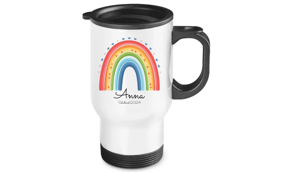 Personalisierter Becher Kinder aus Edelstahl mit Regenbogen  Namen und Text | Kinderbecher Geschenk Einschulung & Geburtstag | Edelstahl-Thermobecher für Kinder personalisiert