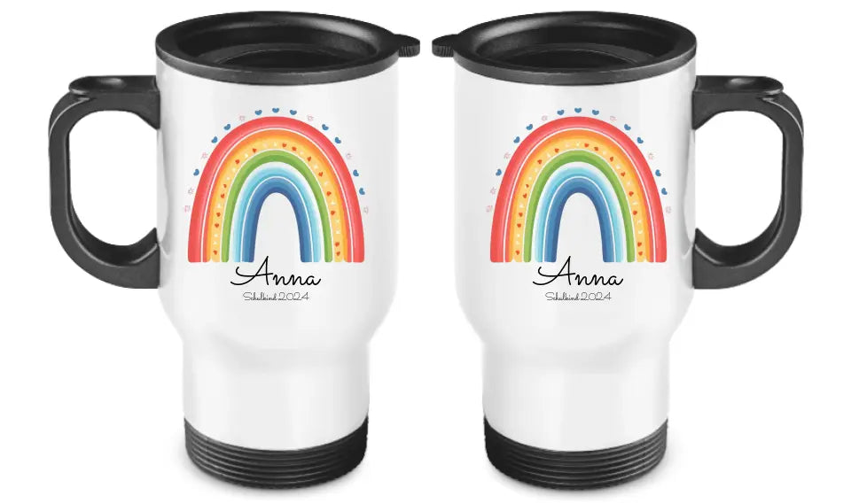 Personalisierter Becher Kinder aus Edelstahl mit Regenbogen  Namen und Text | Kinderbecher Geschenk Einschulung & Geburtstag | Edelstahl-Thermobecher für Kinder personalisiert