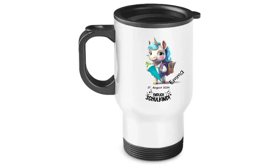 Personalisierter Becher aus Edelstahl mit Einhorn, Namen und Text | Kinderbecher Geschenk Einschulung & Geburtstag | Edelstahl-Thermobecher für Kinder personalisiert