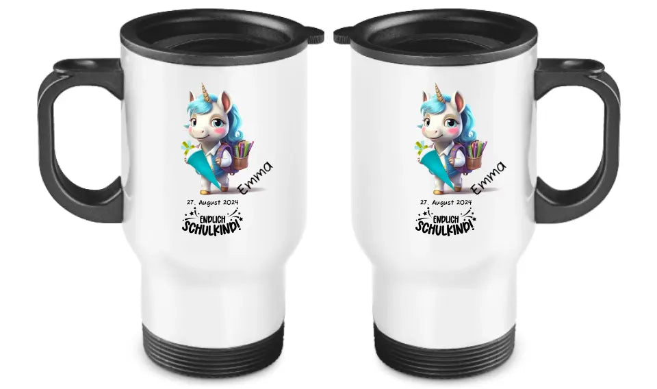 Personalisierter Becher aus Edelstahl mit Einhorn, Namen und Text | Kinderbecher Geschenk Einschulung & Geburtstag | Edelstahl-Thermobecher für Kinder personalisiert