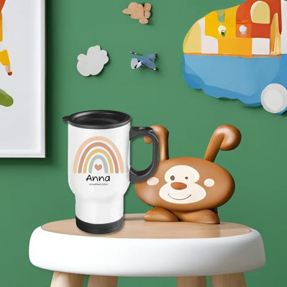 Personalisierter Kinder Becher aus Edelstahl mit Regenbogen  Namen und Text | Kinderbecher Geschenk Einschulung & Geburtstag | Edelstahl-Thermobecher für Kinder personalisiert