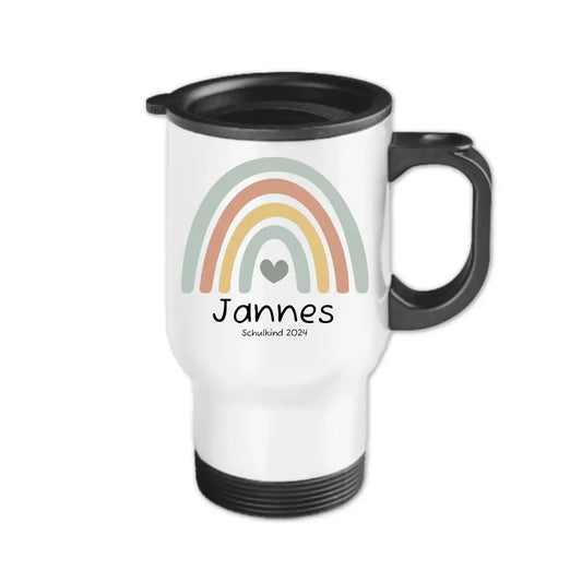 Personalisierter Becher Kinder aus Edelstahl mit Regenbogen  Namen und Text Junge | Kinderbecher Geschenk Einschulung & Geburtstag | Edelstahl-Thermobecher für Kinder personalisiert