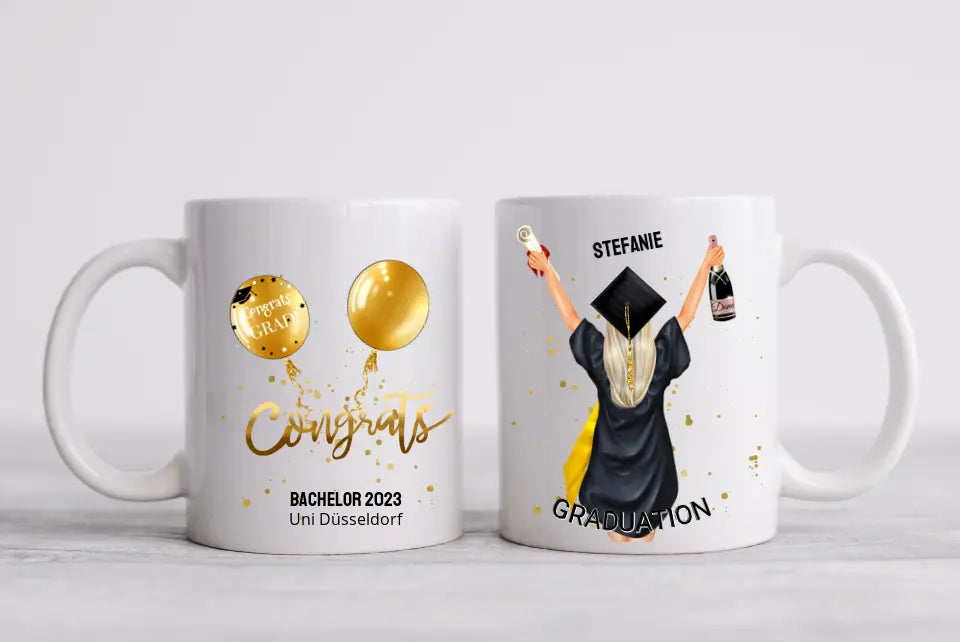 Personalisierte Tasse Schulabschluß, Geschenk Bachelor, Geschenk Master, Geschenk Doktor, Promotion Geschenk Tasse, Abitur, Abi, Ausbildung 2023