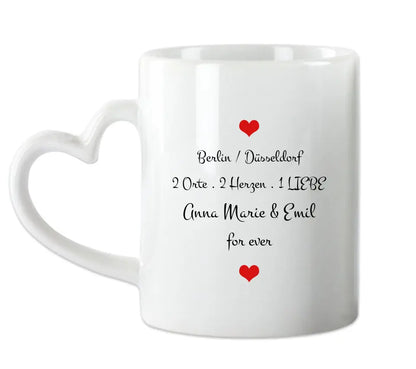 Hochzeitsgeschenk Personalisierte Tasse mit Herz - Wo alles begann - 2 Orte - Kennenlernorte