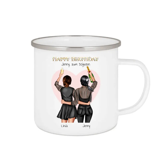 Personalisierte Tasse - 2 beste Freundinnen Geburtstagsgeschenk - Emaille Tasse