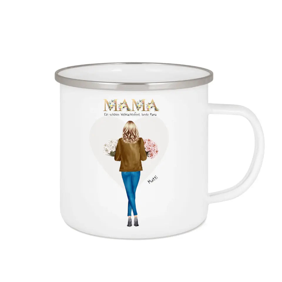 Mama Geschenk Geburtstag & Weihnachten Emaille Tasse Emaillebecher mit Namen personalisiert