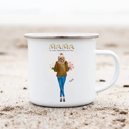 Mama Geschenk Geburtstag & Weihnachten Emaille Tasse Emaillebecher mit Namen personalisiert