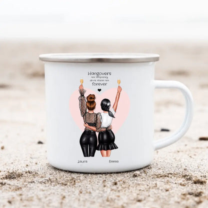 Geschenk Freundin - 2 beste Freundinnen Emaille Tasse Emaillebecher - Geburtstagsgeschenk