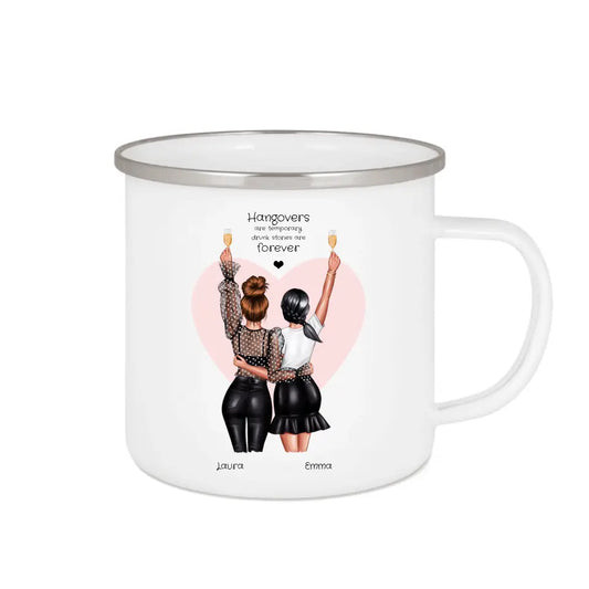 2 beste Freundinnen Emaille Tasse Emaillebecher mit Namen personalisiert - Geburtstagsgeschenk