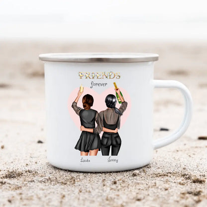 2 beste Freundinnen Geburtstagsgeschenk - Personalisierte Tasse Emaille - Best Friends forever