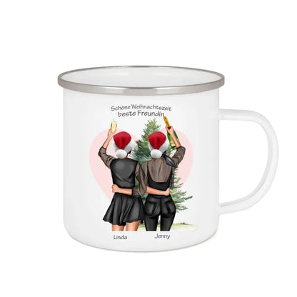 2 beste Freundinnen Weihnachtsgeschenk - Emaille Tasse Emaillebecher mit Namen personalisiert - Geburtstagsgeschenk