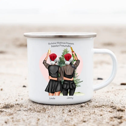 2 beste Freundinnen Weihnachtsgeschenk - Emaille Tasse Emaillebecher mit Namen personalisiert - Geburtstagsgeschenk