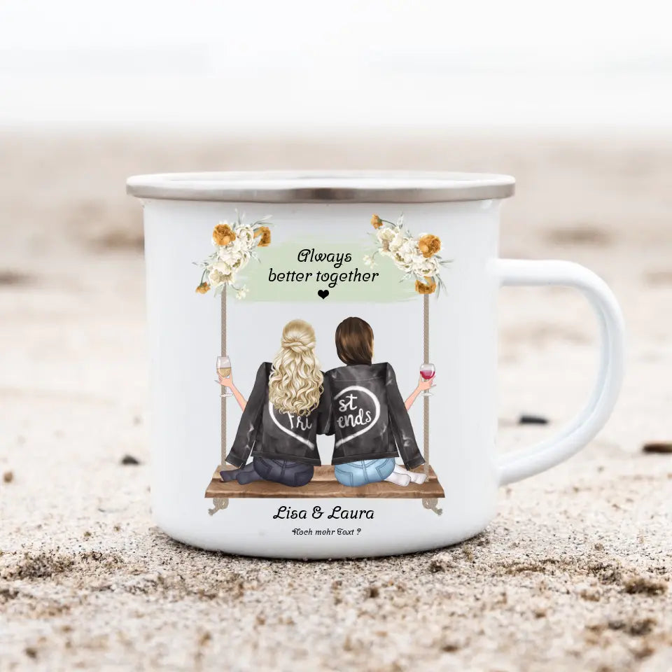 2 beste Freundinnen Geburtstagsgeschenk - Emaille Tasse Emaillebecher mit Namen personalisiert- Friends Weihnachtsgeschenk