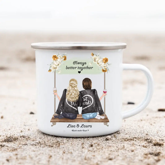 2 beste Freundinnen Geburtstagsgeschenk - Emaille Tasse Emaillebecher mit Namen personalisiert- Friends Weihnachtsgeschenk