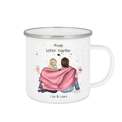 2 beste Freundinnen Geburtstagsgeschenk - Emaille Tasse Emaillebecher mit Namen personalisiert- Best Friends Weihnachtsgeschenk