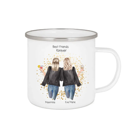 2 beste Freundinnen Geburtstagsgeschenk - Personalisierte Tasse Emaille mit Namen - Weihnachtsgeschenk