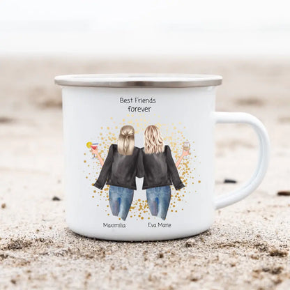 2 beste Freundinnen Geburtstagsgeschenk - Personalisierte Tasse Emaille mit Namen - Weihnachtsgeschenk