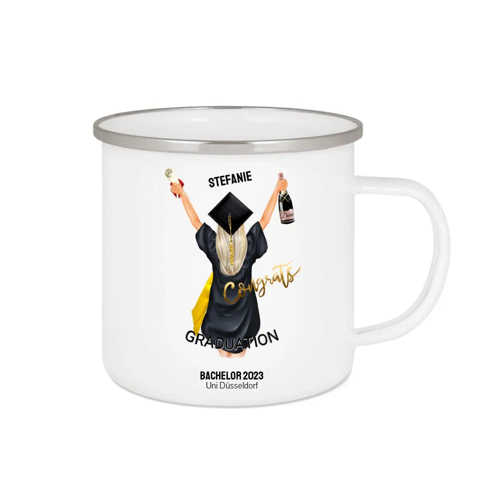 Abschlussgeschenk, Abitur, Bachelor, Master, Doktor- Personalisierte Tasse Emaille