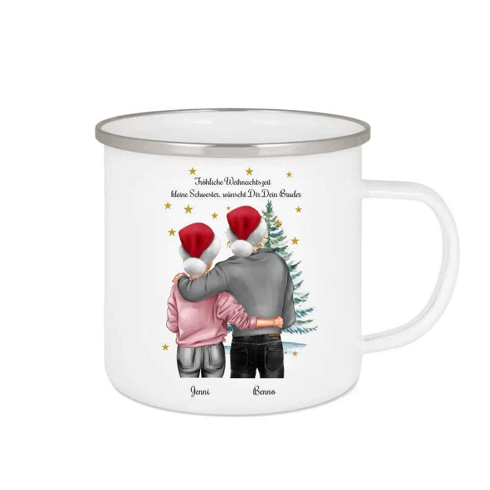 Personalisierte Tasse Weihnachten für Paare, Freundin, Freund - Weihnachtsgeschenk Emaille Tasse