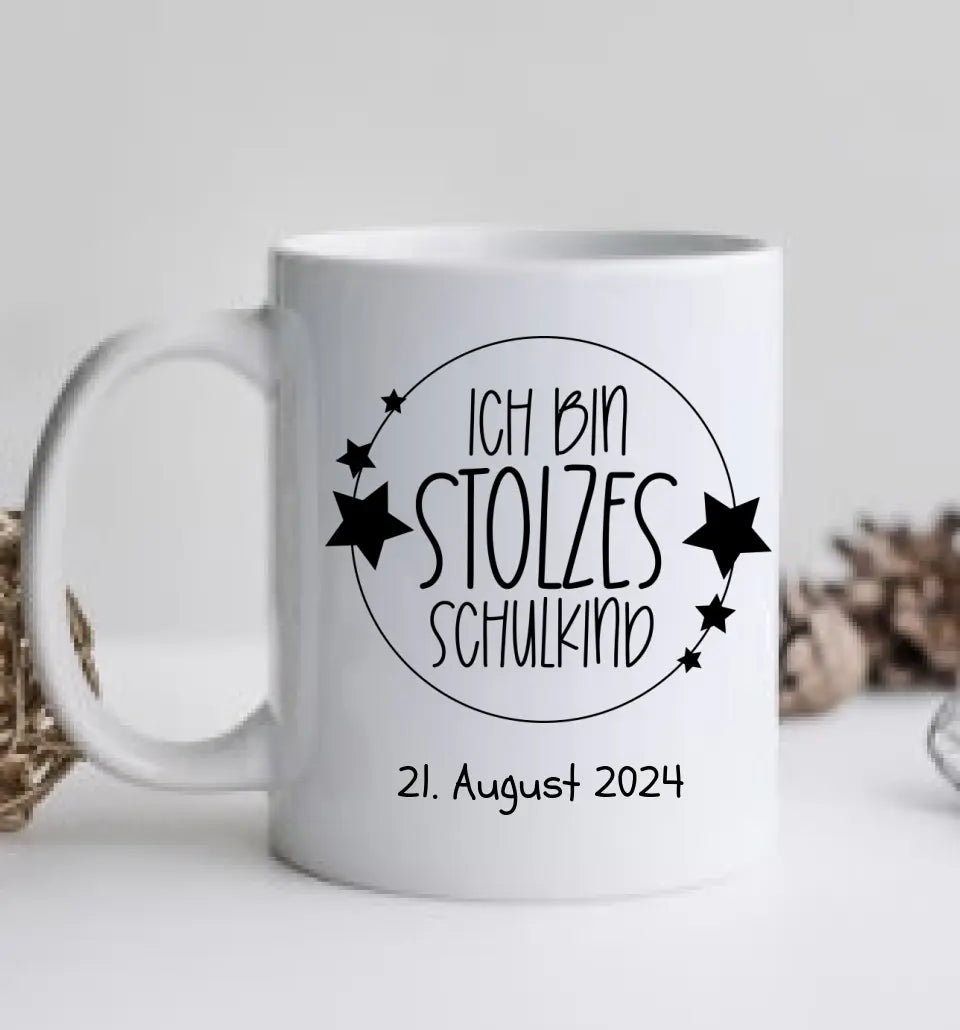 Schulanfang Kindertasse Schulkind oder  Geburtstagsgeschenk - Emaille Kinderbecher Pferd Einschulung mit Namen