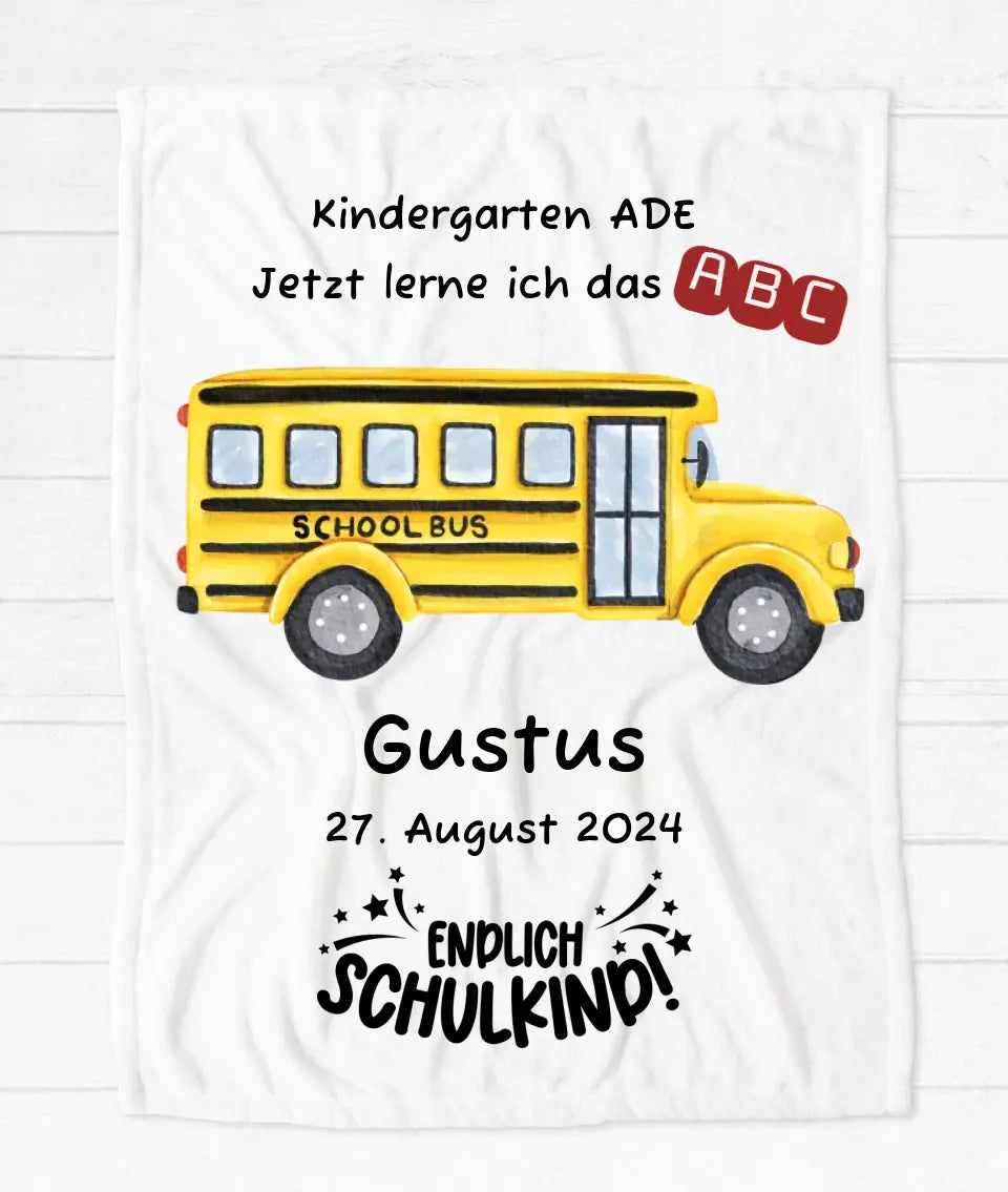 Einschulungsgeschenk oder Geburtstagsgeschenk | Kuschelige Kinderdecke Schulbus | Kinderzimmerdeko