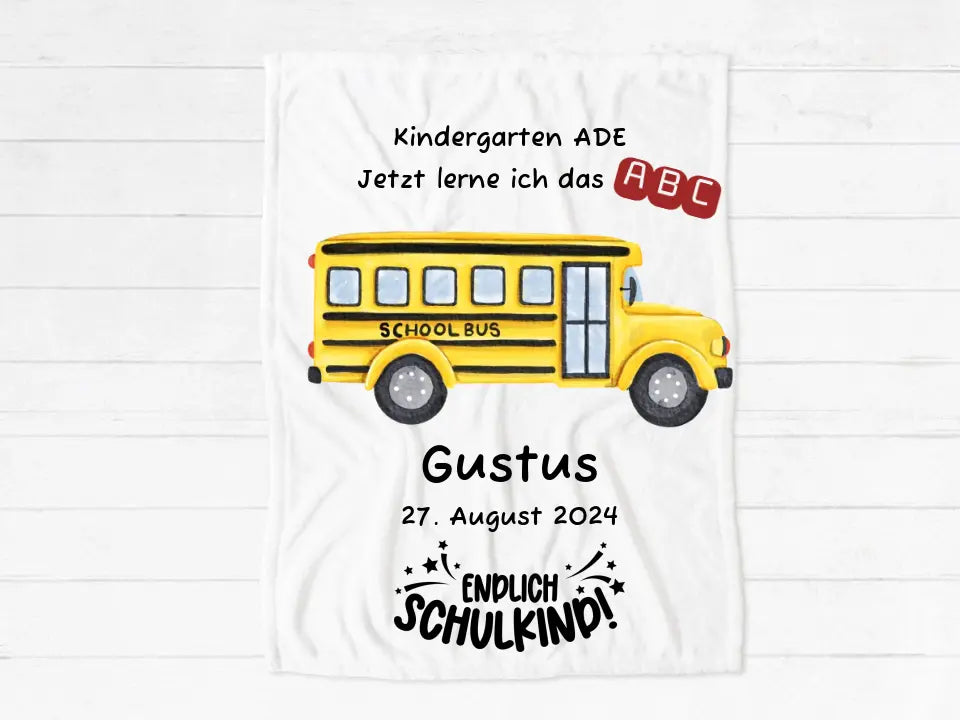 Einschulungsgeschenk oder Geburtstagsgeschenk | Kuschelige Kinderdecke Schulbus | Kinderzimmerdeko