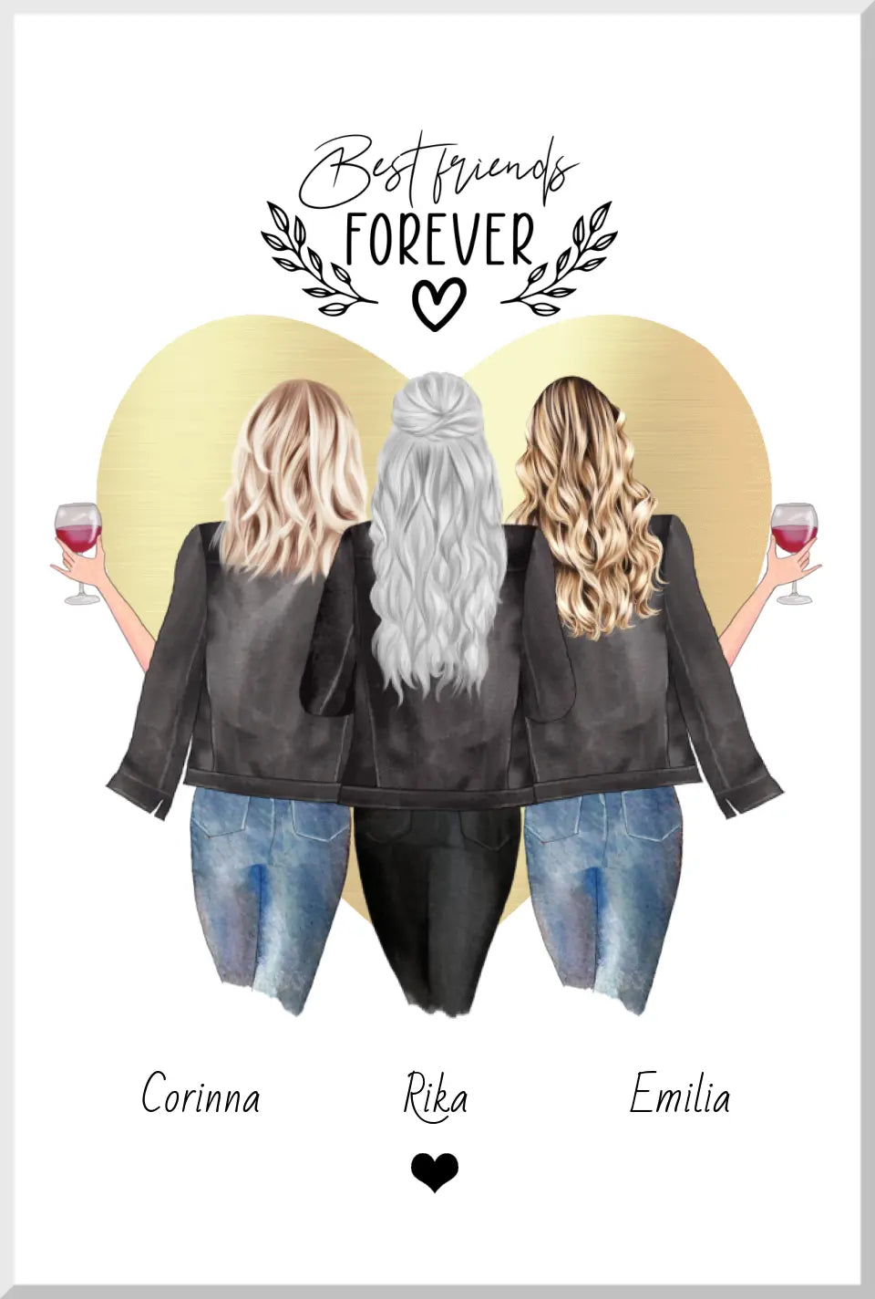 3 beste Freundinnen Poster personalisiertes Geschenk mit Spruch - True Friends are never apart - Freundin Bild Geschenkidee -Geburtstagsgeschenk