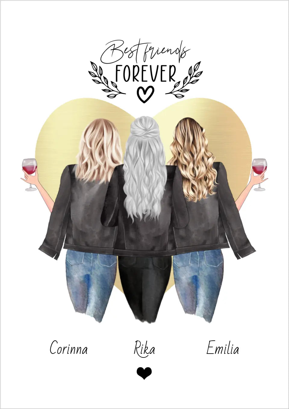 3 beste Freundinnen Poster personalisiertes Geschenk mit Spruch - True Friends are never apart - Freundin Bild Geschenkidee -Geburtstagsgeschenk