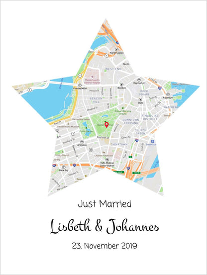 "Just Married" Hochzeitsgeschenk personalisiert | Koordinaten Poster Stern im Stadtkarte Design Digitale Datei zum Selberdrucken - kein Poster !!! Digitale Datei zum Selberdrucken - kein Poster 30x40 45x60 60x80 cm