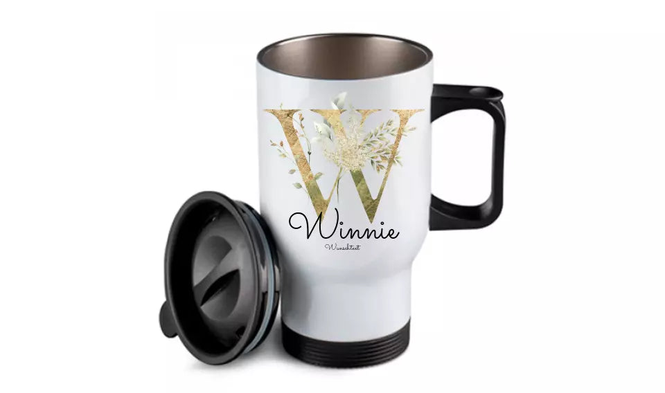 Personalisierter Becher aus Edelstahl mit Monogramm, Namen und Text