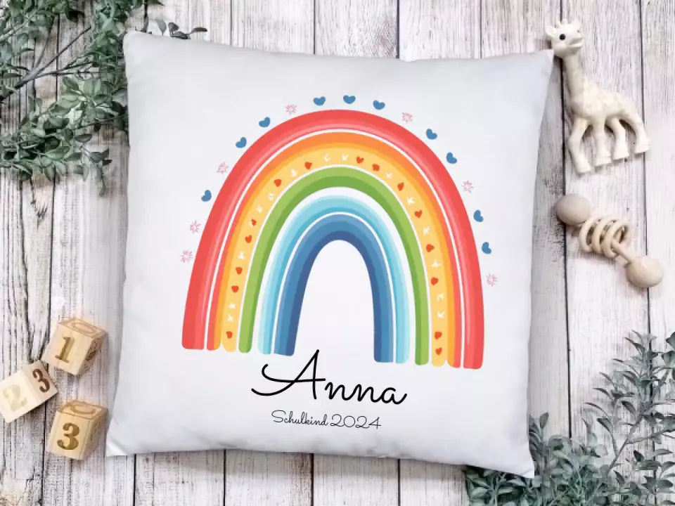 Personalisiertes Kissen Regenbogen | Einschulungsgeschenk Mädchen | Geburtstagsgeschenk, Babygeschenk  | Weihnachtsgeschenk