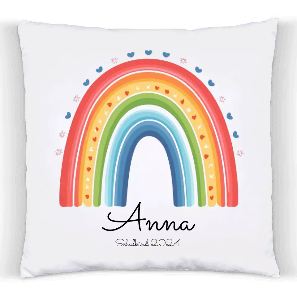 Personalisiertes Kissen Regenbogen | Einschulungsgeschenk Mädchen | Geburtstagsgeschenk, Babygeschenk  | Weihnachtsgeschenk