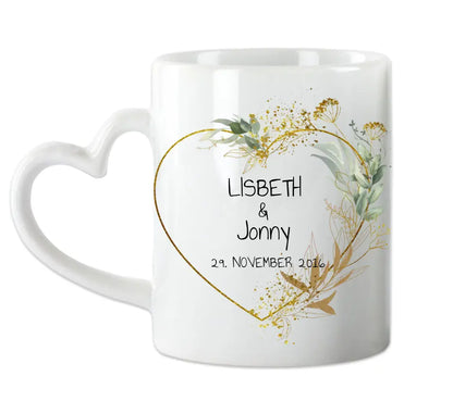 Personalisierte Hochzeitstasse Hochzeitsgeschenk Blumenkranz Brautpaar, Kaffeebecher - Geschenk Hochzeit