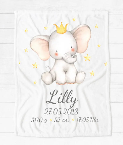 Personalisiertes Babygeschenk - Elefant Geburtsgeschenk Geburtsanzeige Decke - Babydecke Geschenk Geburt - Taufgeschenk