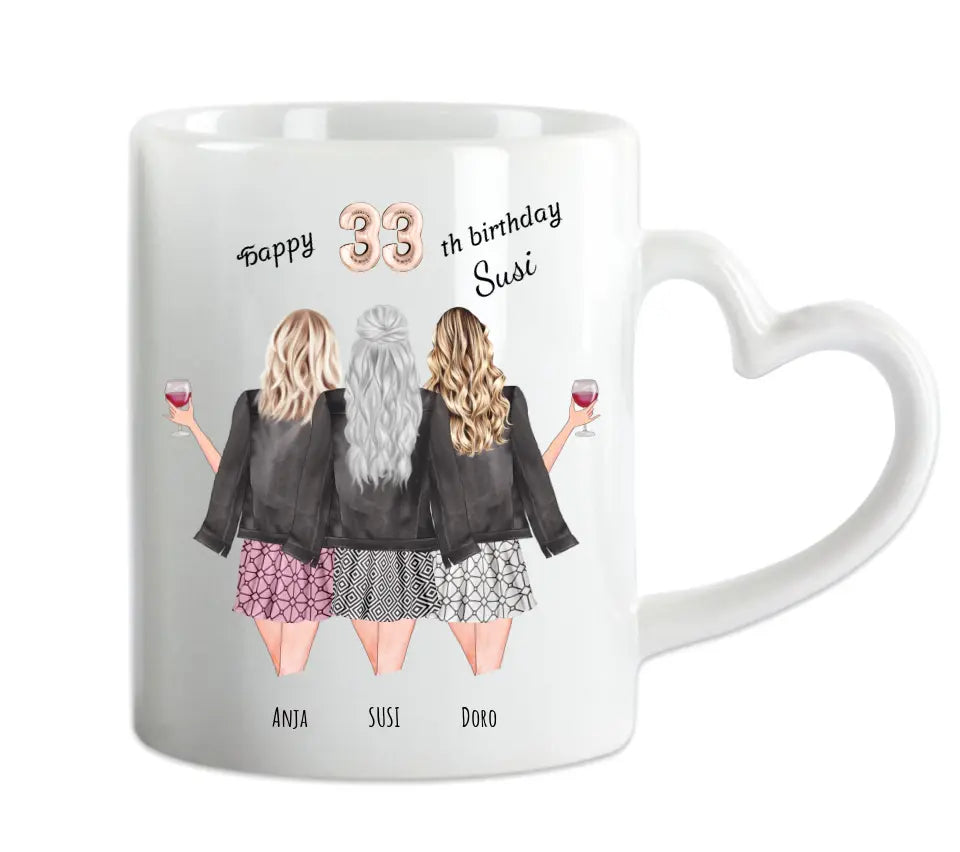 Personalisierte Tasse zum 33. Geburtstag Geschenk Frau - 3 beste Freundinnen Geschenk mit Name