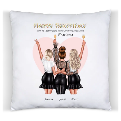 18. Geburtstag Geschenk Kissen für Frauen - Geschenk für Freundin / 3 Freundinnen / Mädchen personalisierte Geschenkidee