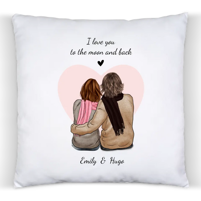 Geschenk Freundin - Geschenk Freund - Love you to the moon and back - Personalisiertes Partner Kissen