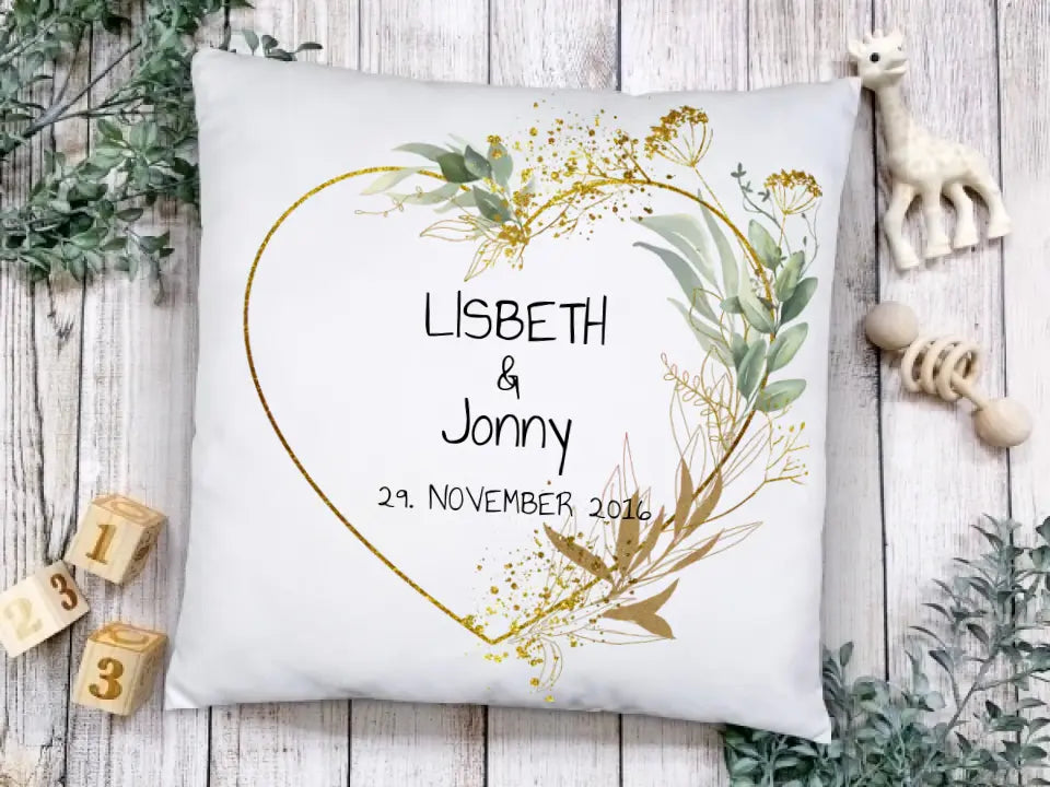 Hochzeitsgeschenk personalisiertes Hochzeitskissen für das Brautpaar mit Namen und Datum-Geschenk zur Hochzeit, Jahrestag, Valentin von Zeitraum-Kunstdrucke