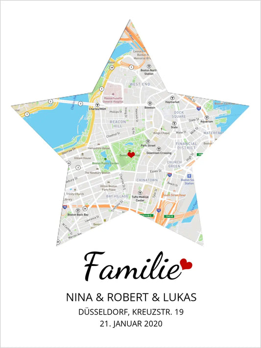 Familie Poster | Personalisiertes Stern Stadtkarten Poster | Wohnort Familie | Geschenk Einzug, Hochzeit Hochzeitstag, Jahrestag, Verlobung