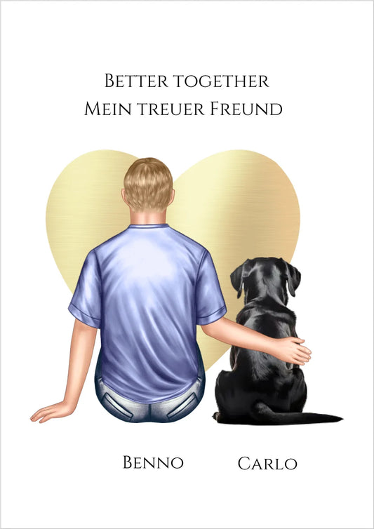 Personalisiertes Poster Geschenk Hundebesitzer Mann / Junge mit Hund - Geburtstagsgeschenk Weihnachtsgeschenk