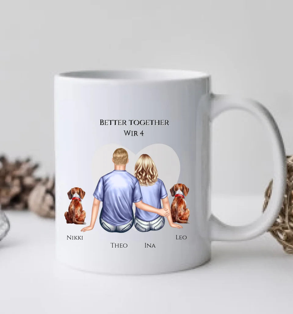 Geschenk Hundebesitzer Paar mit 2 Hunden - Personalisierte Tasse Geburtstagsgeschenk Weihnachtsgeschenk