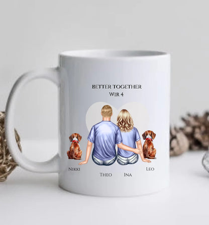 Geschenk Hundebesitzer Paar mit 2 Hunden - Personalisierte Tasse Geburtstagsgeschenk Weihnachtsgeschenk