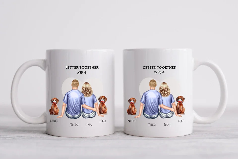 Geschenk Hundebesitzer Paar mit 2 Hunden - Personalisierte Tasse Geburtstagsgeschenk Weihnachtsgeschenk