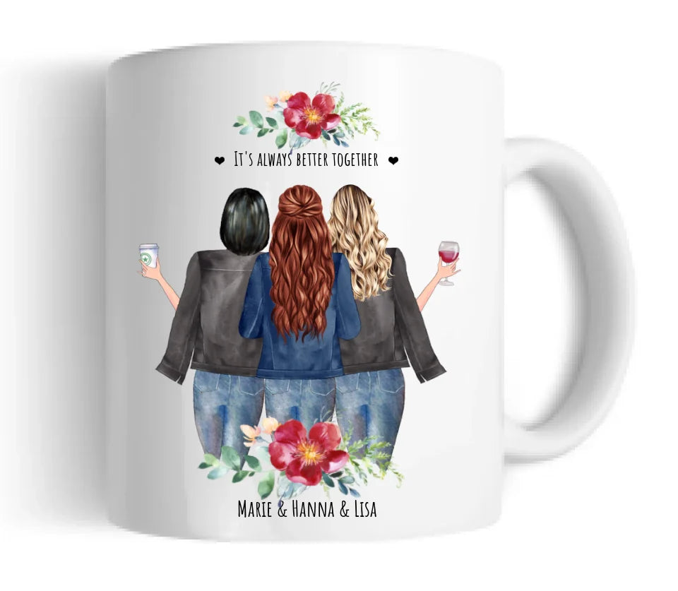 3 Beste Freundinnen Geschenk Tasse, Personalisierte Tasse Freundin . Tassendruck Geschenk Schwester, Weihnachtsgeschenk