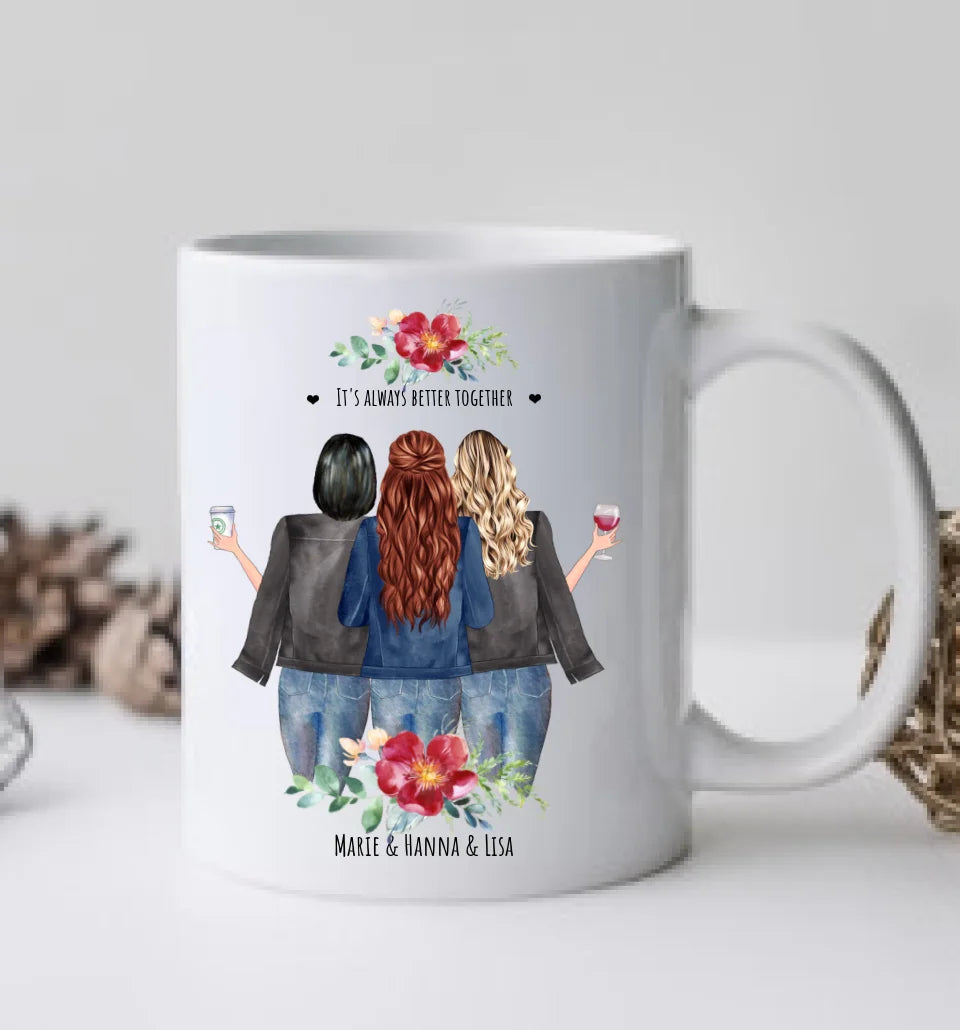 3 Beste Freundinnen Geschenk Tasse, Personalisierte Tasse Freundin . Tassendruck Geschenk Schwester, Weihnachtsgeschenk