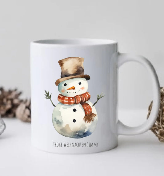 Geschenk Nikolaus, Weihnachten personalisiert -  Kindertasse, Kinderbecher, Kinderteller - Nikolaustasse, Weihnachtstasse -vmit Name & Schneemann